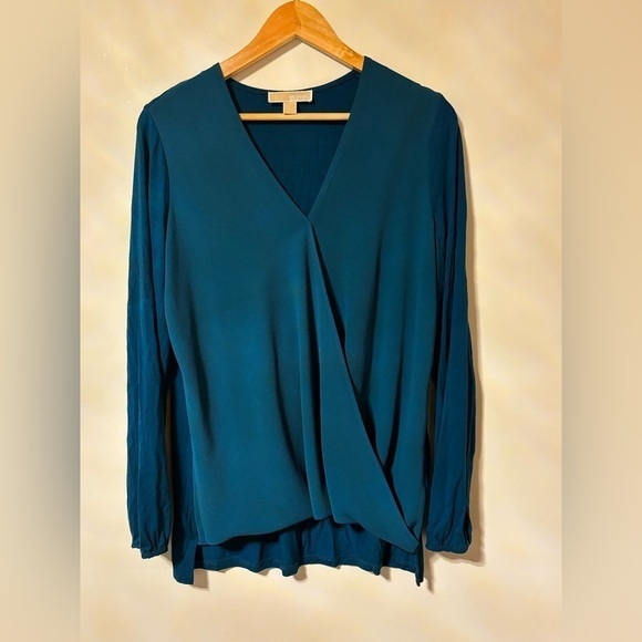 MICHAEL Michael Kors Tops - Michael Kors- Teal long sleeve faux wrap shirt